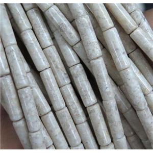 white Chinese River Jasper beads, tube, Grade B, approx 4x13mm [GMLB3404]