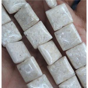 white Chinese River Jasper beads, square, Grade B, approx 14mm [GMLB3405]