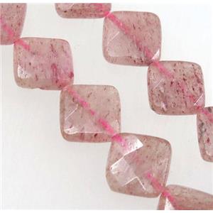 natural Strawberry Quartz beads, faceted square, approx 12mm dia [GMLB3533]