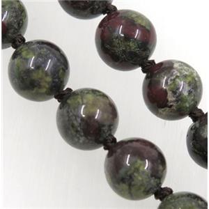 round Dragon Blood Jasper beads knot Necklace Chain, approx 8mm dia, 35.5 inch length [GMLB3555]