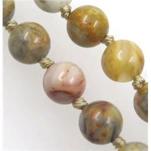 Yellow Crazy Agate beads knot Necklace Chain, approx 8mm dia, 35.5 inch length [GMLB3556]