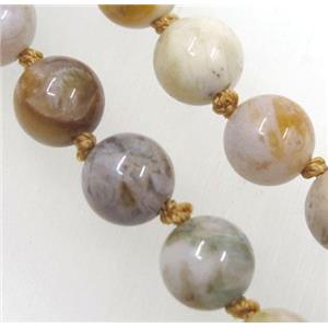 Chinese zhuye Bamboo Agate beads knot Necklace Chain, approx 8mm dia, 35.5 inch length [GMLB3558]