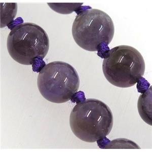 round purple Amethyst beads knot Necklace Chain, approx 8mm dia, 35.5 inch length [GMLB3559]