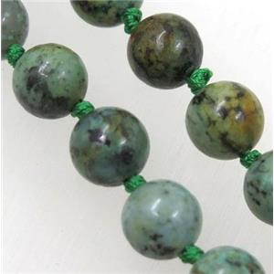 green African Turquoise beads knot Necklace Chain, round, approx 8mm dia, 35.5 inch length [GMLB3560]
