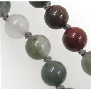 round African Bloodstone jasper beads knot Necklace Chain, approx 8mm dia, 35.5 inch length [GMLB3561]