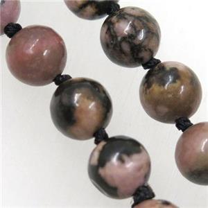 round Rhodonite beads knot Necklace Chain, approx 8mm dia, 35.5 inch length [GMLB3563]