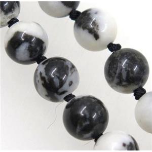 black Zebra Jasper beads knot Necklace Chain, round, approx 8mm dia, 35.5 inch length [GMLB3565]