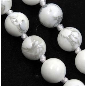 white howlite turquoise beads knot Necklace Chain, round, approx 8mm dia, 35.5 inch length [GMLB3566]