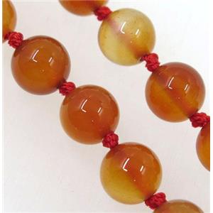 red Carnelian Agate beads knot Necklace Chain, approx 8mm dia, 35.5 inch length [GMLB3568]