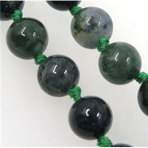 green Moss Agate beads knot Necklace Chain, round, approx 8mm dia, 35.5 inch length [GMLB3573]
