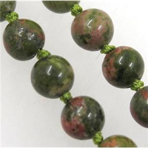 round Unakite beads knot Necklace Chain, approx 8mm dia, 35.5 inch length [GMLB3574]