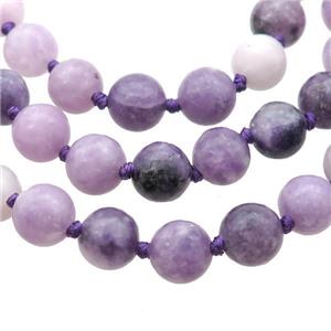 purple chalcedony beads knot Necklace Chain, round, approx 8mm dia, 35.5 inch length [GMLB3575]