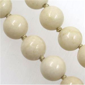 white Chinese River Jasper beads knot Necklace Chain, round, approx 8mm dia, 35.5 inch length [GMLB3578]