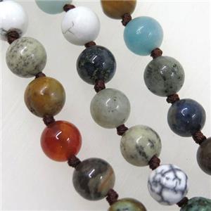 mix gemstone beads knot Rosary Necklace Chain, round, approx 8mm dia, 35.5 inch length [GMLB3579]
