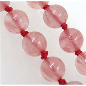 round watermelon quartz knot Necklace Chain, approx 8mm dia, 36 inch length [GMLB3583]