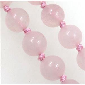 round Rose Quartz beads knot Necklace Chain, approx 8mm dia, 35.5 inch length [GMLB3584]