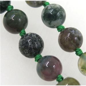 round Indian Agate beads knot Necklace Chain, approx 8mm dia, 35.5 inch length [GMLB3585]