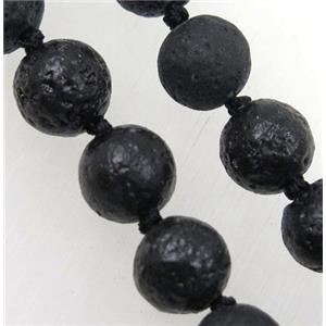 Lava stone beads knot Necklace Chain, round, approx 8mm dia, 35.5 inch length [GMLB3595]