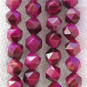 hotpink tiger eye stone ball bead, faceted round, approx 8mm dia [GMLB3654]