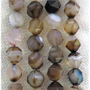 coffee striped agate beads ball, faceted round, approx 8mm dia [GMLB3660-8MM]