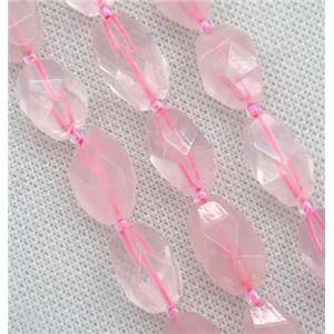 Rose Quartz nugget beads, faceted freeform, pink, approx 10-17mm [GMLB3679]