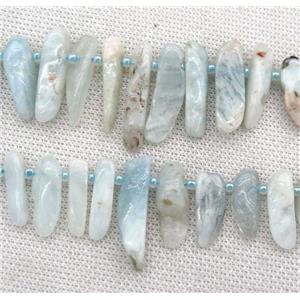 lt.blue Aquamarine collar beads, stick, freeform, top drilled, approx 8-25mm [GMLB3693]