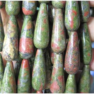 green unakite teardrop beads, approx 10x30mm [GMLB3814]