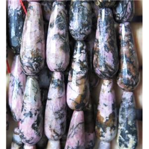 pink Rhodonite beads, faceted teardrop, approx 10x30mm [GMLB3823]