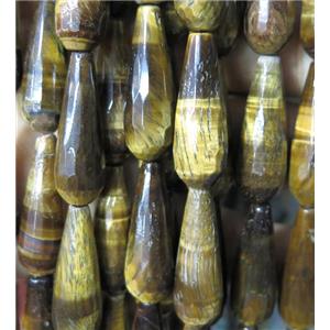 yellow Tiger eye stone beads, faceted teardrop, approx 10x30mm [GMLB3827]