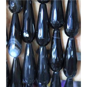 black agate beads, faceted teardrop, approx 10x30mm [GMLB3833]