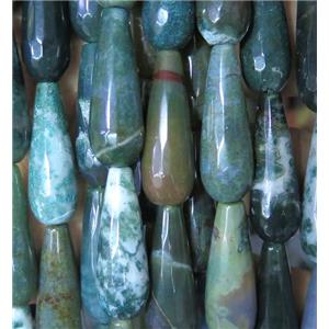 green indian Agate bead, faceted teardrop, approx 10x30mm [GMLB3834]