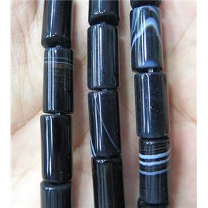 black Agate tube beads, approx 8x16mm [GMLB3865]