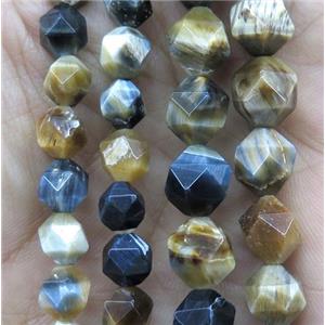 Fancy Tiger eye stone ball beads, faceted round, approx 10mm dia [GMLB3971-10MM]