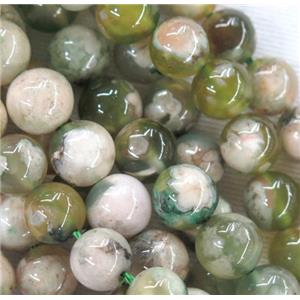 round Cherry blossom sakura Agate beads, green, approx 8mm dia [GMLB3992-8MM]