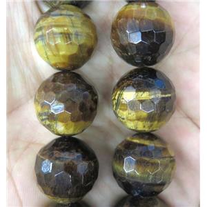 large Tiger eye stone beads, faceted round, yellow, approx 18mm dia [GMLB4014]