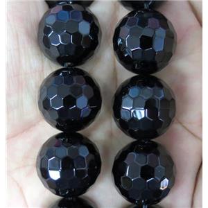 large Black Onyx Agate beads, faceted round, approx 20mm dia [GMLB4020]