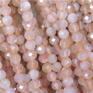 tiny Pink MoonStone beads, faceted round, approx 3mm dia [GMLB4043]