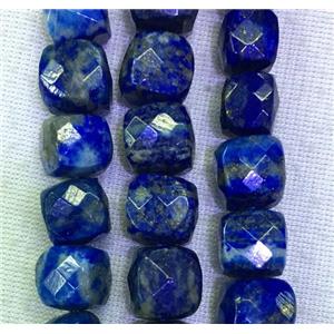 blue Lapis Lazuli bead, faceted cube, approx 10x10mm [GMLB4140]
