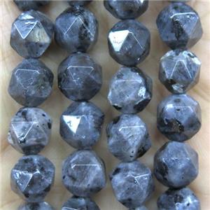faceted round Black larvikite Labradorite ball beads, approx 8mm dia [GMLB4284-8MM]