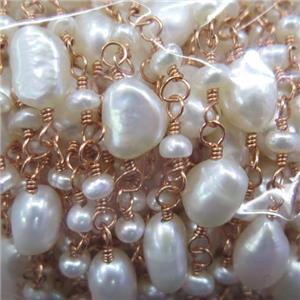 freshwater Pearl bead chain, rose gold, approx 4-8mm [GMLB4294]