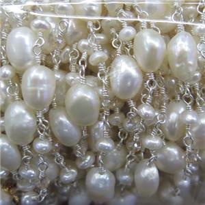 freshwater Pearl bead chain, silver plated, approx 4-8mm [GMLB4295]
