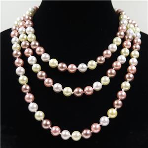 Pearlized Shell knoted necklace, round, approx 8mm, 126cm length [GMLB4296]