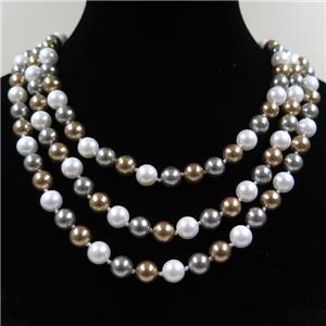 Pearlized Shell knoted necklace, round, approx 8mm, 126cm length [GMLB4297]