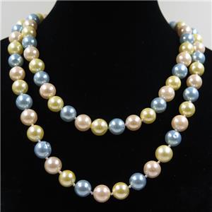 Pearlized Shell knoted necklace, round, approx 8mm, 90cm length [GMLB4298]