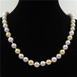 Pearlized Shell knoted necklace with clasp, round, approx 8mm, 40cm length [GMLB4302]