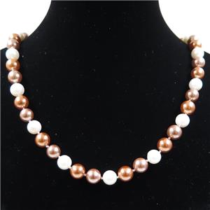 Pearlized Shell knoted necklace with clasp, round, approx 8mm, 40cm length [GMLB4303]