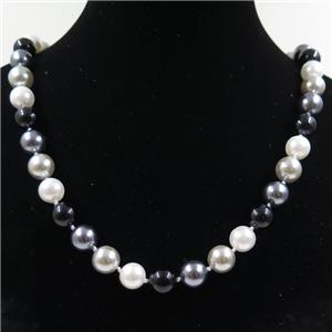 Pearlized Shell knoted necklace with clasp, round, approx 8mm, 40cm length [GMLB4305]