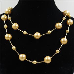 yellow Pearlized Shell necklace, round, approx 6mm, 12mm, 88cm length [GMLB4307]