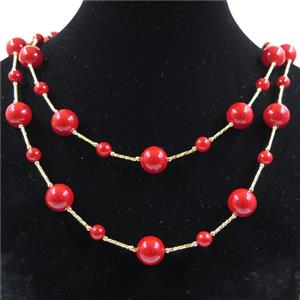 red Pearlized Shell necklace, round, approx 6mm, 12mm, 88cm length [GMLB4308]