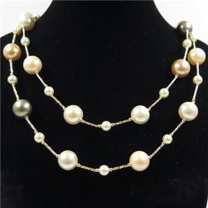Pearlized Shell necklace, round, approx 6mm, 12mm, 88cm length [GMLB4309]